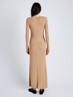 Proenza Schouler Back full length image of model wearing Athena Dress in Silk Viscose in KHAKI