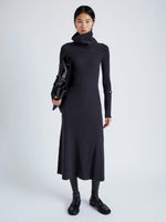 Proenza Schouler Front full length image of model wearing Jocelyn Dress in Midweight Viscose Rib Knit in CHARCOAL