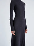 Proenza Schouler Detail image of model wearing Jocelyn Dress in Midweight Viscose Rib Knit in CHARCOAL