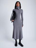 Proenza Schouler Front full length image of model wearing Jocelyn Dress in Midweight Viscose Rib Knit in GREY