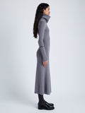 Proenza Schouler Side full length image of model wearing Jocelyn Dress in Midweight Viscose Rib Knit in GREY