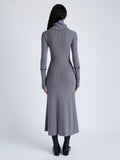 Proenza Schouler Back full length image of model wearing Jocelyn Dress in Midweight Viscose Rib Knit in GREY