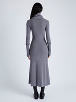 Proenza Schouler Back full length image of model wearing Jocelyn Dress in Midweight Viscose Rib Knit in GREY