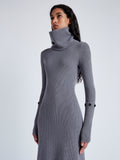 Proenza Schouler Detail image of model wearing Jocelyn Dress in Midweight Viscose Rib Knit in GREY