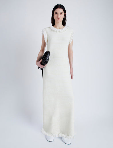 Proenza Schouler Front full length image of model wearing Toni Dress in Textured Knits in IVORY