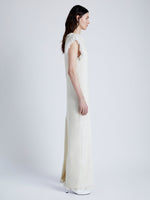 Proenza Schouler Side full length image of model wearing Toni Dress in Textured Knits in IVORY