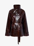 Proenza Schouler Still Life image of Finch Raincoat In Lacquered Cotton in DARK BROWN/BLACK