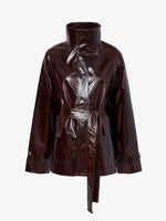 Proenza Schouler Still Life image of Finch Raincoat In Lacquered Cotton in DARK BROWN/BLACK