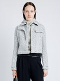 Proenza Schouler Front cropped image of model wearing Rivers Jacket in Cotton Wool Jacquared in BLACK/OFF WHITE