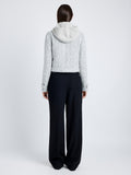 Proenza Schouler Back full length image of model wearing Rivers Jacket in Cotton Wool Jacquared in BLACK/OFF WHITE