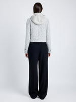 Proenza Schouler Back full length image of model wearing Rivers Jacket in Cotton Wool Jacquared in BLACK/OFF WHITE