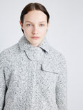 Proenza Schouler Detail image of model wearing Rivers Jacket in Cotton Wool Jacquared in BLACK/OFF WHITE