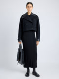 Proenza Schouler Front full length image of model wearing Reyes Jacket in Boiled Wool Jersey in BLACK