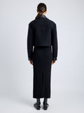 Proenza Schouler Back full length image of model wearing Reyes Jacket in Boiled Wool Jersey in BLACK