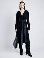 Proenza Schouler Front full length image of model wearing Enya Dress in Lightweight Matte Viscose Crepe with in BLACK