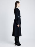 Proenza Schouler Side full length image of model wearing Enya Dress in Lightweight Matte Viscose Crepe with in BLACK