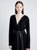 Proenza Schouler Detail image of model wearing Enya Dress in Lightweight Matte Viscose Crepe with in BLACK