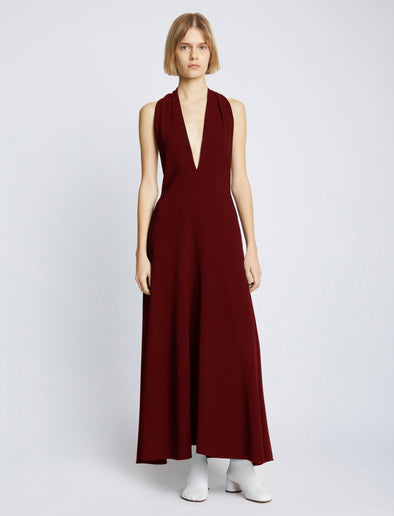 Proenza Schouler front image of model wearing Matte Viscose Crepe Twist Back Dress in OX BLOOD