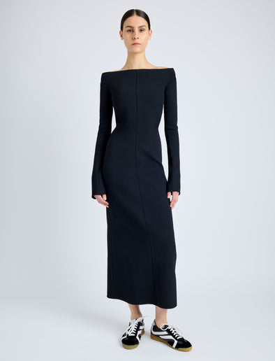 Proenza Schouler front image of model wearing Yara Dress In Bi-Stretch Suiting in BLACK