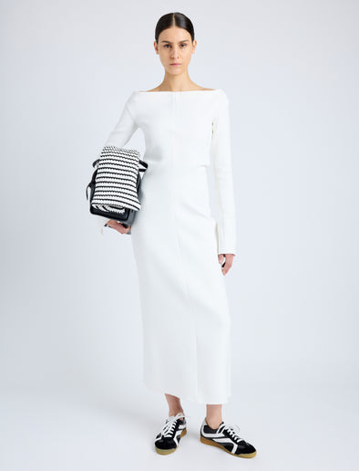 Proenza Schouler front image of model wearing Yara Dress In Bi-Stretch Suiting in OFF WHITE