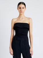 Proenza Schouler Front cropped image of model wearing Felicity Top in Matte Viscose Crepe in BLACK