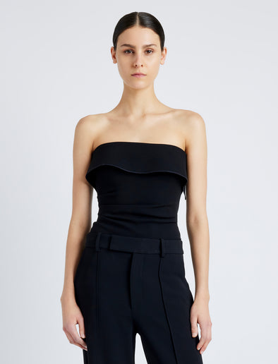 Proenza Schouler Front cropped image of model wearing Felicity Top in Matte Viscose Crepe in BLACK