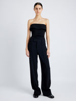 Proenza Schouler Front full length image of model wearing Felicity Top in Matte Viscose Crepe in BLACK