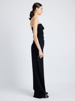 Proenza Schouler Side full length image of model wearing Felicity Top in Matte Viscose Crepe in BLACK