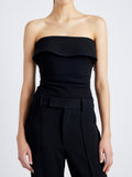 Proenza Schouler Detail image of model wearing Felicity Top in Matte Viscose Crepe in BLACK