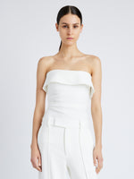 Proenza Schouler Front cropped image of model wearing Felicity Top in Matte Viscose Crepe in WHITE