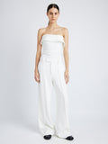 Proenza Schouler Front full length image of model wearing Felicity Top in Matte Viscose Crepe in WHITE