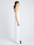 Proenza Schouler Side full length image of model wearing Felicity Top in Matte Viscose Crepe in WHITE