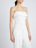 Proenza Schouler Detail image of model wearing Felicity Top in Matte Viscose Crepe in WHITE