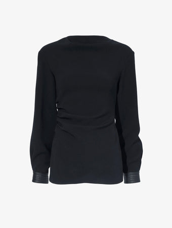 Proenza Schouler Still Life image of Alexis Top in Matte Viscose Crepe with Faux Leather in BLACK