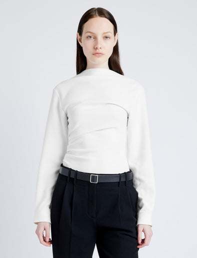 Proenza Schouler Front cropped image of model wearing Alexis Top in Matte Viscose Crepe in WHITE