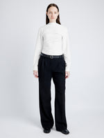 Proenza Schouler Front full length image of model wearing Alexis Top in Matte Viscose Crepe in WHITE