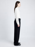 Proenza Schouler Side full length image of model wearing Alexis Top in Matte Viscose Crepe in WHITE