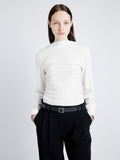 Proenza Schouler Detail image of model wearing Alexis Top in Matte Viscose Crepe in WHITE