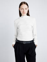 Proenza Schouler Detail image of model wearing Alexis Top in Matte Viscose Crepe in WHITE