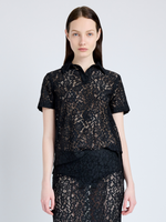 Proenza Schouler Front cropped image of model wearing Kennedy Top in Stretch Lace in BLACK