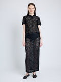 Proenza Schouler Front full length image of model wearing Kennedy Top in Stretch Lace in BLACK