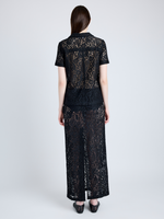 Proenza Schouler Back full length image of model wearing Kennedy Top in Stretch Lace in BLACK