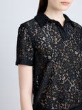 Proenza Schouler Detail image of model wearing Kennedy Top in Stretch Lace in BLACK