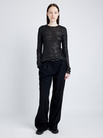 Proenza Schouler Front full length image of model wearing Sophie Long Sleeve Top in Sequin in BLACK