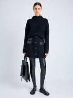 Proenza Schouler Front full length image of model wearing Mei Skirt in Boiled Wool Jersey in BLACK