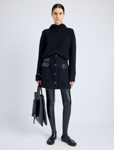 Proenza Schouler Front full length image of model wearing Mei Skirt in Boiled Wool Jersey in BLACK