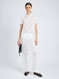 Proenza Schouler Front full length image of model wearing Jasmine Skirt in Stretch Lace in OFF WHITE