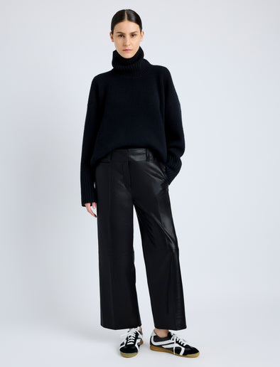 Proenza Schouler Front full length image of model wearing Noland Pant in Leather in BLACK