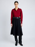 Proenza Schouler Front full length image of model wearing Jeanne Sweater in Eco Cashmere in DARK RED