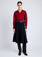 Proenza Schouler Front full length image of model wearing Jeanne Sweater in Eco Cashmere in DARK RED